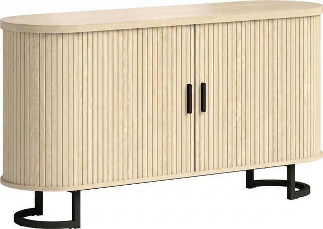 HOMCOM Sideboard in Naturholz mit 2 Schiebetüren und verstellbaren Regalen, modernes TV-Möbel und Buffet für Esszimmer oder Küche, B/T/H: 140 x 40 x 75 cm - Bild 1