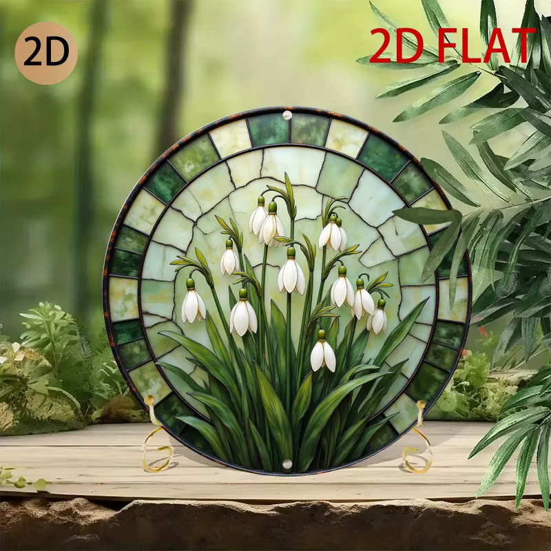 CIFbuy Vintage Schneeglöckchen Wandkunst aus Metall, Florales Metallschild in Multicolour, Rund, B/H: 20 x 20 cm - Bild 4