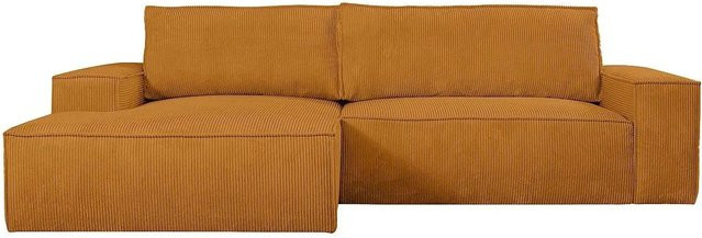 Vente-unique Schlafsofa Amelia in Hellorange mit Cord-Bezug und L-Form - Bild 1