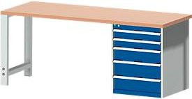 Werkbank cubio W-2077-11-2.34 in Enzianblau mit Holzoberfläche, B/T/H: 200 x 120 x 75 cm - Bild 1