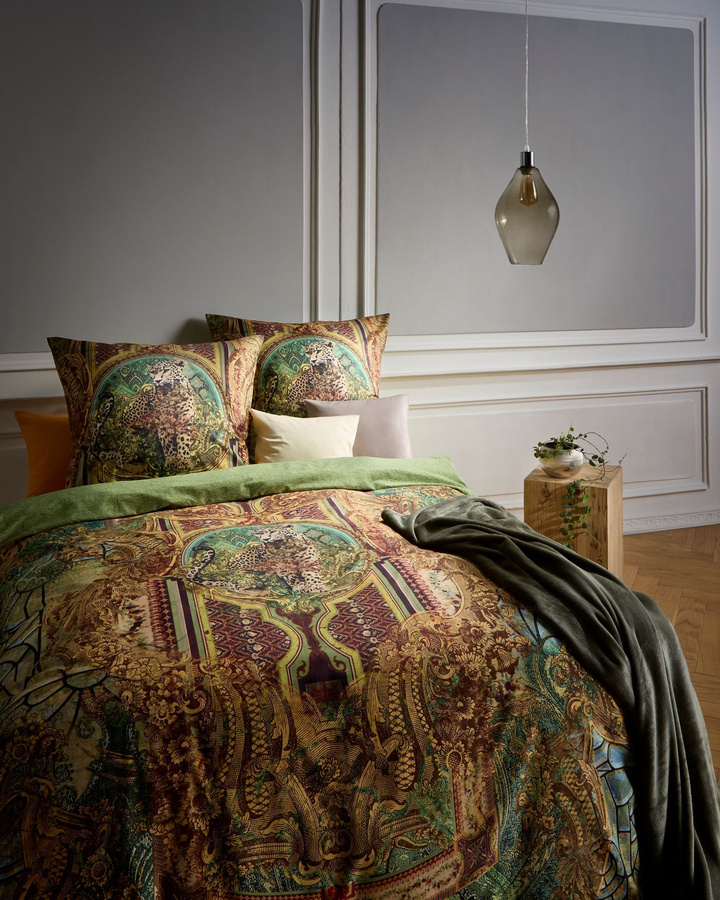 Fleuresse Mako-Satin Bettwäsche Leo Ornamente aus Baumwolle, grün gelb braun, B/H: 135 x 200 cm mit Kissenbezug 80 x 80 cm - Bild 1