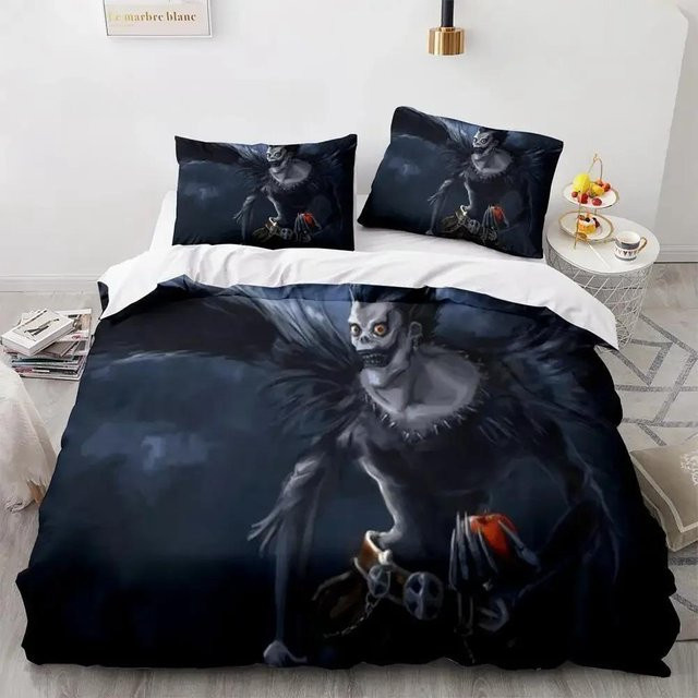 Death Note Bettwäsche Set mit 3D-Druck für Erwachsene und Kinder, Farbe Schwarz, B/H: 135 x 200 cm - Bild 1