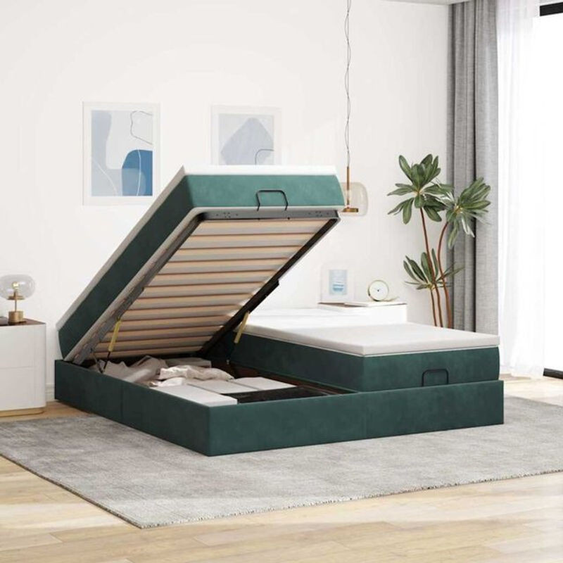 Vidaxl Ottoman Polsterbett mit Matratze aus Samt in Dunkelgrün B/T/H: 160 x 200 x 23,5 cm - Bild 1