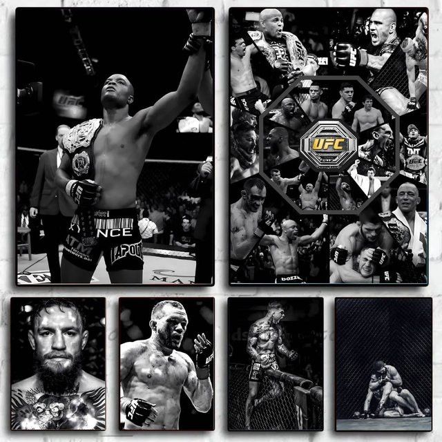 UFC Ultimate Fighting Championship Poster Selbstklebender Wandaufkleber aus wasserfestem Papier in Schwarz-Weiß - Bild 1