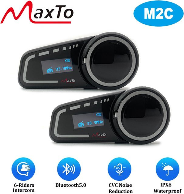 MaxTo M2C Bluetooth-Motorradhelm-Headset in Schwarz mit 6-Fahrer Echtzeit-Intercom, Sprachsteuerung, Geräuschunterdrückung, FM-Radio und LED - Bild 1
