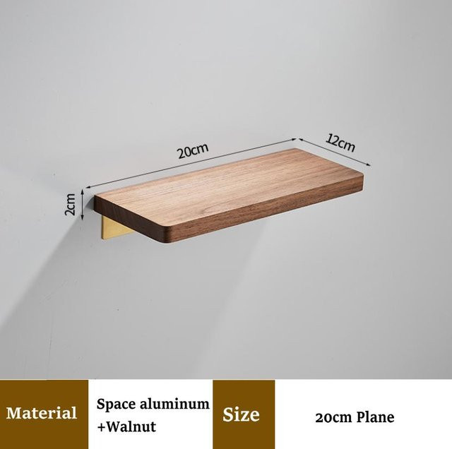 Wandhängendes Badezimmerregal aus Walnuss von JIE MO mit Handtuchstange und Rückwand in Beige - Bild 1