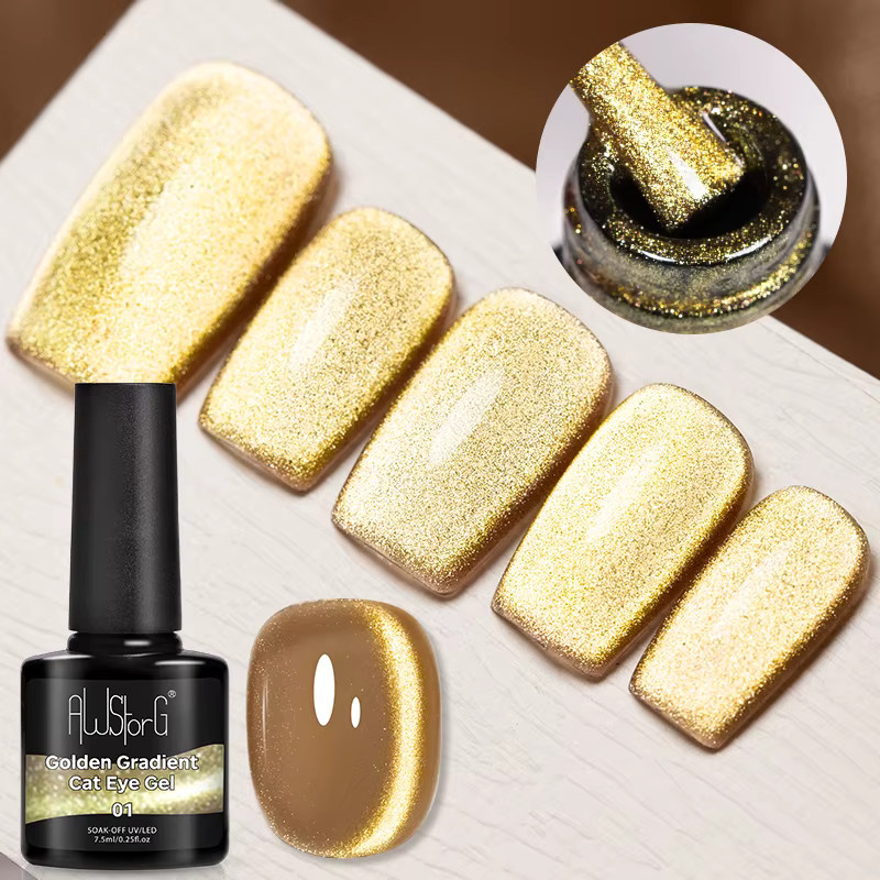 AWStorG Golden Gradient Cat Eye Nagellack, Schimmernd - Bild 2