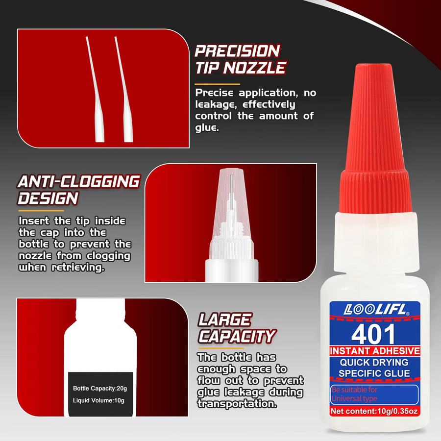 LOOLIFL 401 Universeller Superkleber mit Präzisions-Applikatornadeln für Multimaterial-Reparaturen, 10 g - Bild 6