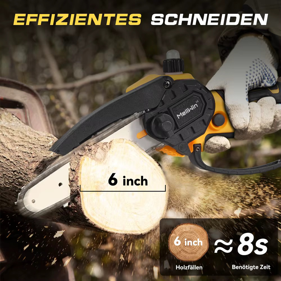 MELLWIN 6 Zoll Akku-Kettensäge Mini-Handkettensäge für Makita 18V LXT Akku, Orange - Bild 3