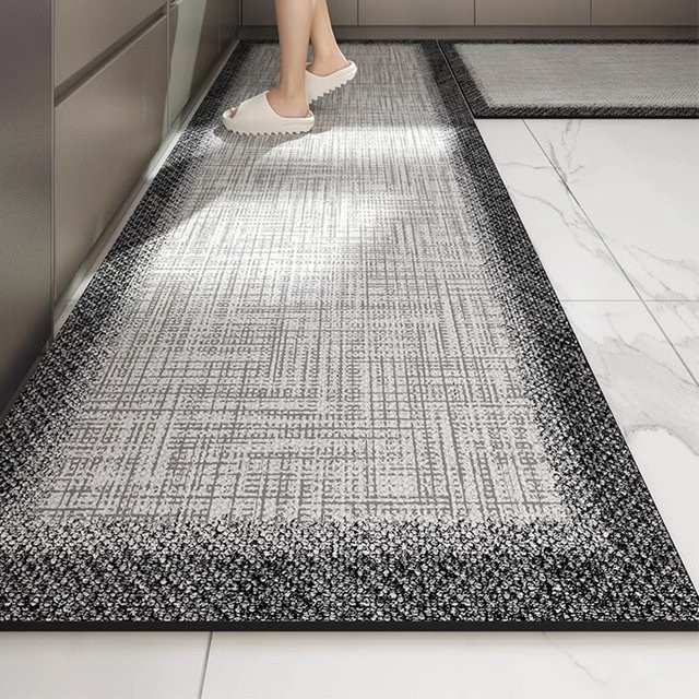 Küchenbodenmatte von facaishu aus PVC-Leder in Grau, wasserdicht und rutschfest im minimalistischen Design - Bild 1