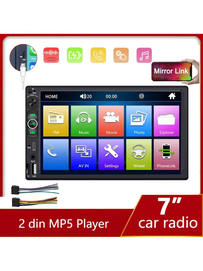 Bileeko Doppel-DIN Autoradio mit 17,78 cm HD-Touchdisplay, Carplay, Android Auto und Mirror Link in Schwarz - Bild 7