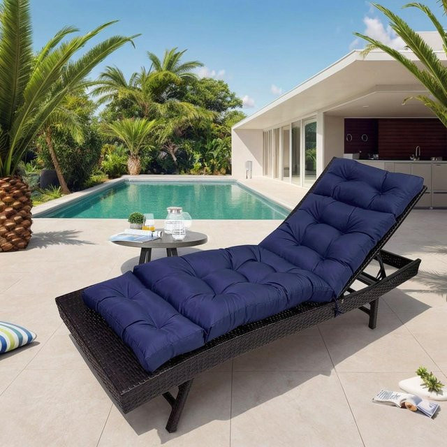 Wasserdichtes Outdoor-Liegestuhl-Kissen von Rongquan in Navy Blau, B/T/H: 71 x 20 x 4 cm - Bild 1