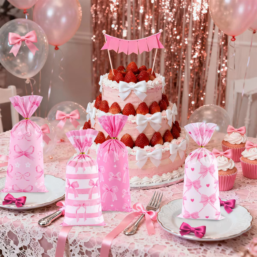 Rosa Geschenktüten mit Schleife für Süßigkeiten und Gastgeschenke, 25 Stück - Bild 2