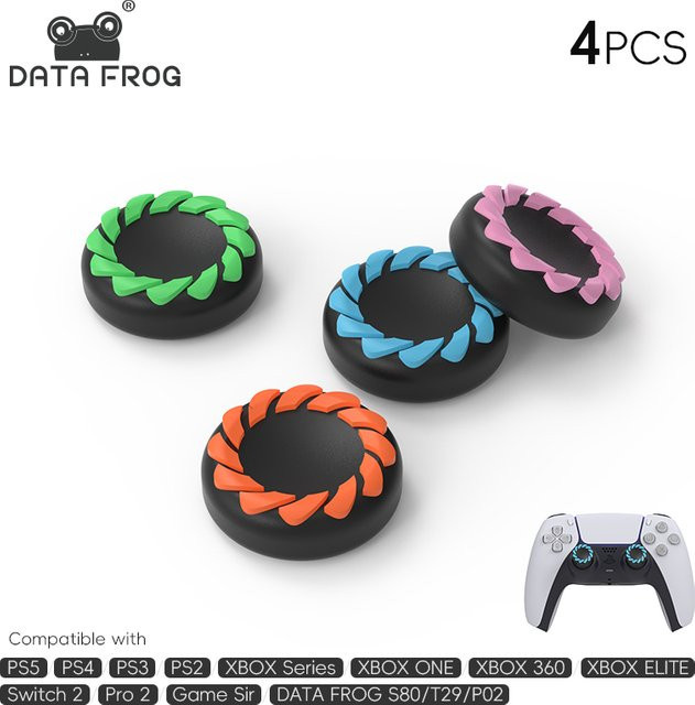 DATA FROG 4 Stück Daumengriffe für Nintendo Switch Pro Controller, PS5, PS4, PS3 und Xbox Series, Analog Joystick Caps, Multicolor - Bild 1