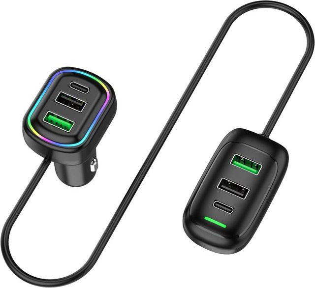 Multifunktionales Auto-Ladegerät mit PD-Schnellladefunktion und USB-C Multi-Ports in Schwarz - Bild 1