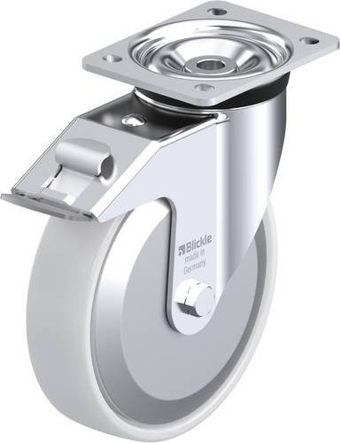 Blickle Lenkrolle LK-PO 200G-FI-FA mit Feststeller, Rad-Durchmesser: 20 cm, Tragfähigkeit: 600 kg, galvanisiert und weiß - Bild 1