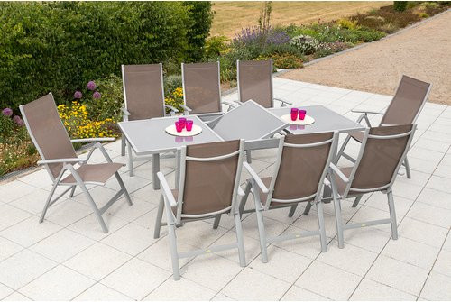Merxx Gartenmöbel-Set Carrara in Taupe mit ausziehbarem Tisch aus Aluminium und Sicherheitsglas - Bild 1