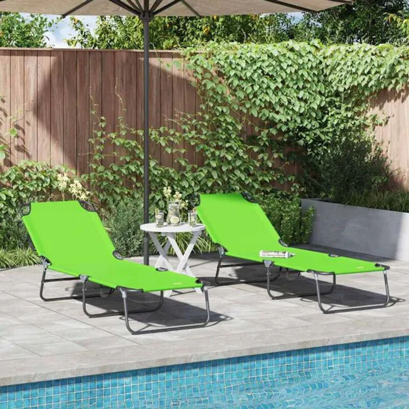 Vidaxl Set aus 2 klappbaren Sonnenliegen aus Metall in Grün, B/T/H: 189 x 56 x 87 cm - Bild 1