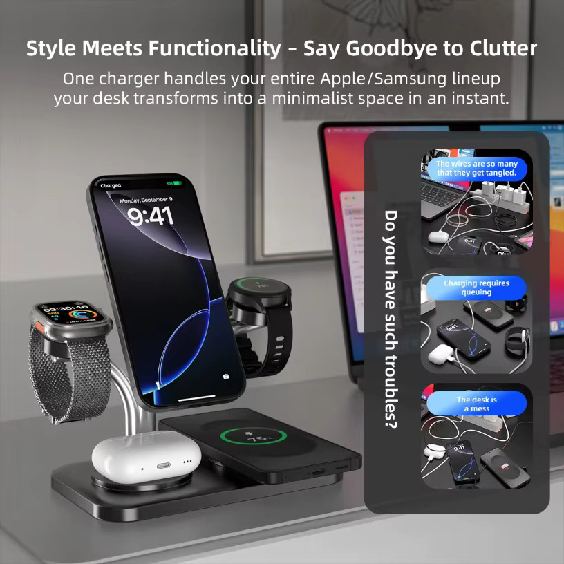 VIKEFON 5 in 1 15W Dual Magnetisches kabelloses Ladegerät für iPhone 12 bis 17, Samsung Galaxy Watch und AirPods Pro/Buds - Bild 5