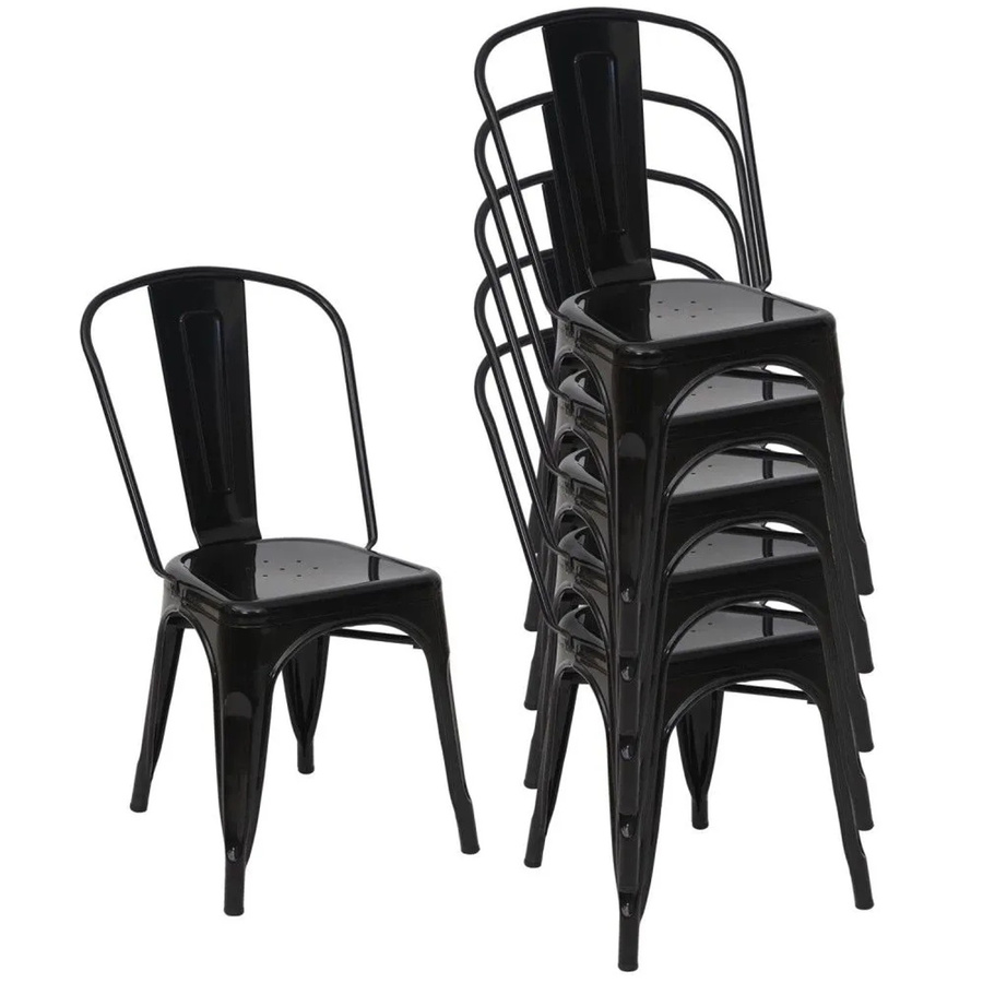 6er-Set MCW Stapelstühle A73 aus Metall im Industriedesign, Farbe Schwarz, B/T/H: 43 x 44 x 45 cm (Sitzhöhe: 45 cm) - Bild 2
