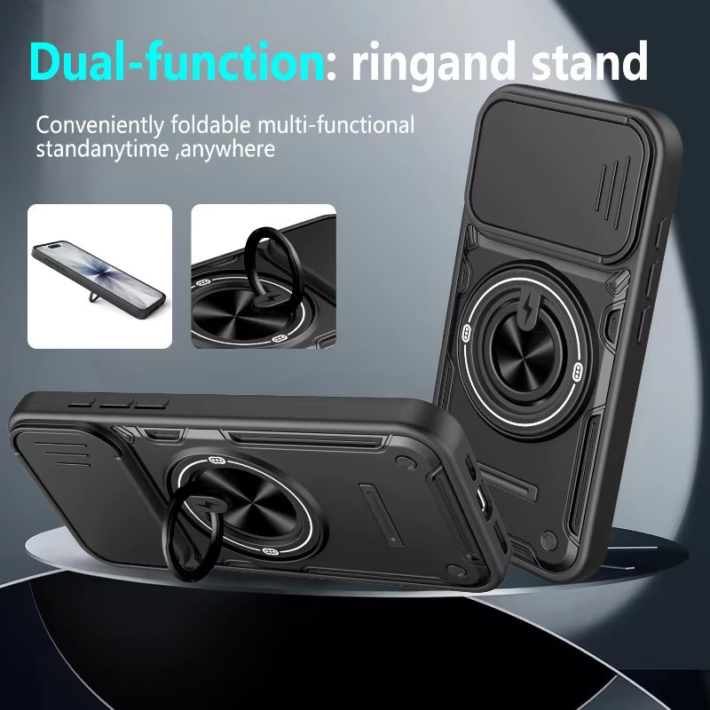Magnetische Schutzhülle für iPhone 17 Pro Max und iPhone 16 Pro Max mit 360 Grad drehbarem Ständer und Linsenschutz in Orange - Bild 2