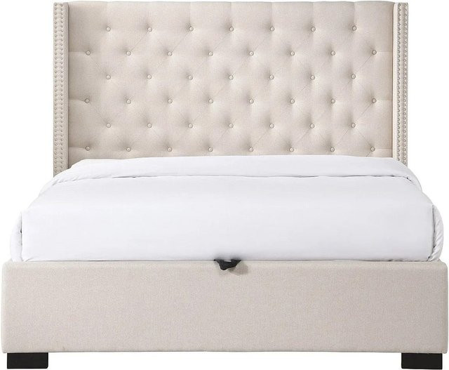 Vente-unique Bett Massimo mit Bettkasten in Beige, gepolstert aus Stoff - Bild 1