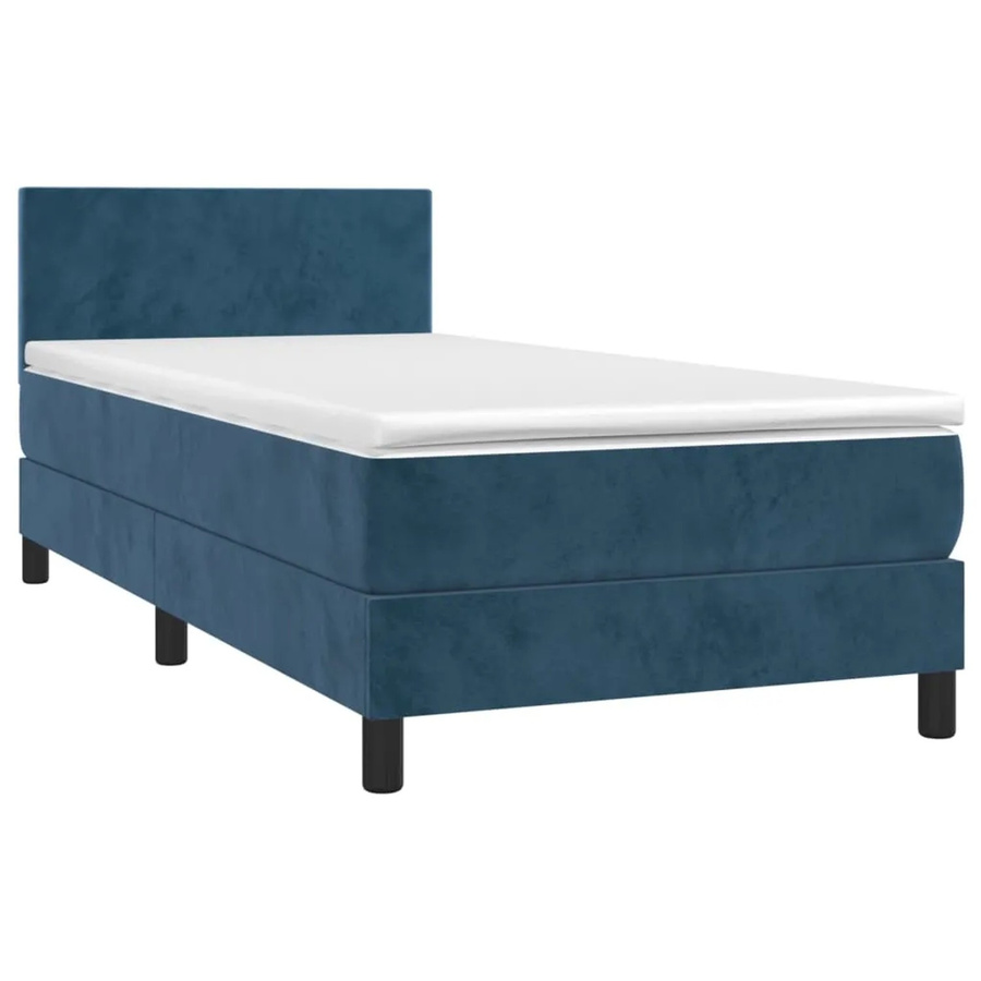 vidaXL Boxspringbett mit Matratze in Dunkelblau, Samt, mit LED-Unterbettbeleuchtung und USB-Ladeanschluss, B/T/H: 90 x 190 x 88 cm - Bild 2