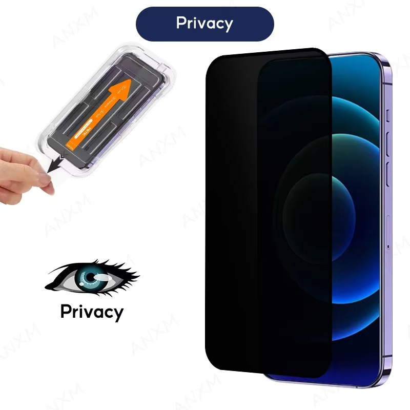 Sichtschutz Displayschutzfolie aus gehärtetem Glas für iPhone 14 15 16 Plus 13 12 11 Pro Max XS Mini in Transparent mit staubfreier Installation - Bild 4