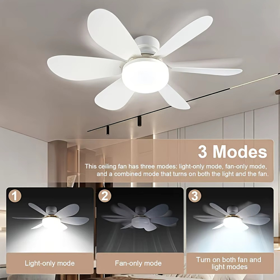 JOYINLED Smart LED Kronleuchter mit Deckenventilator, 6 Flügel, dimmbar, Fernbedienung, Farbe: Weiß, E27 Fassung - Bild 2