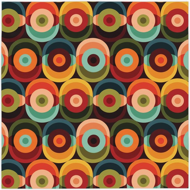 JMG Household Supplies Tischdecke Retro Groovy Geometrische Kreis-Kugeln in Rot und Multicolour, B/B: 152 x 152 cm - Bild 1