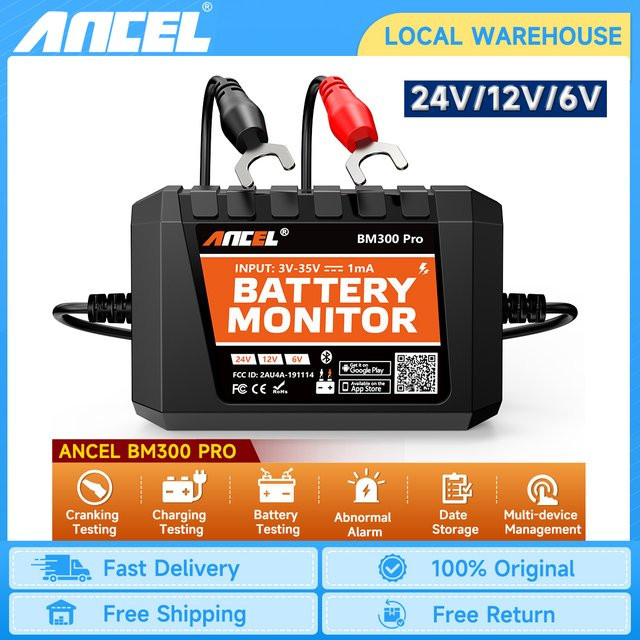 Ancel BM300 PRO Bluetooth Batterie Monitor und Tester für 6V 12V 24V in Schwarz - Bild 1