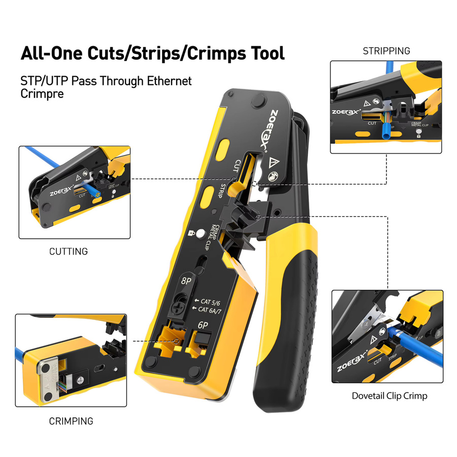 ZoeRax 11-in-1 RJ45 Crimpwerkzeug-Set mit Kabeltester, Drahtschneider und Cat7-Steckverbindern - Bild 2