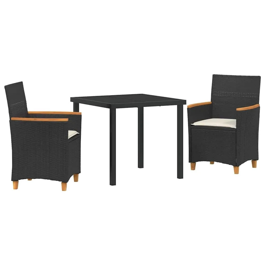 vidaXL Garten Essgruppe aus Poly-Rattan und Glas in Schwarz, 3-teilig - Bild 2