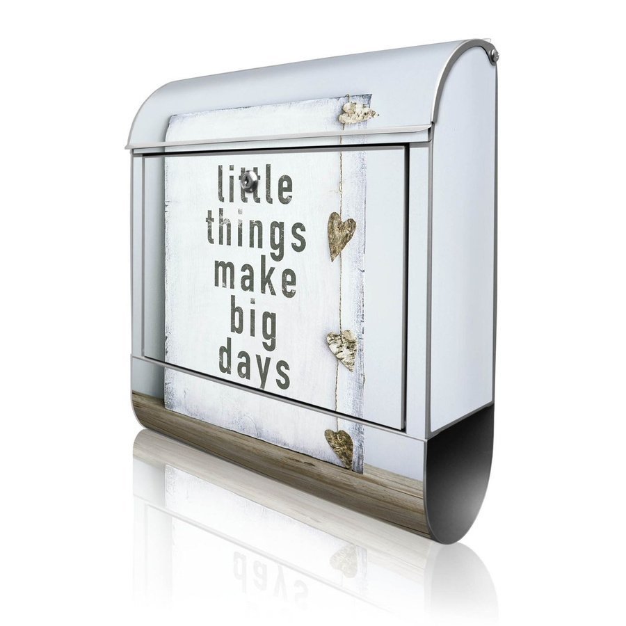 banjado Briefkasten groß Silber mit Motiv Little Things und Zeitungsfach, B/H/T: 38 x 47 x 13 cm - Bild 1