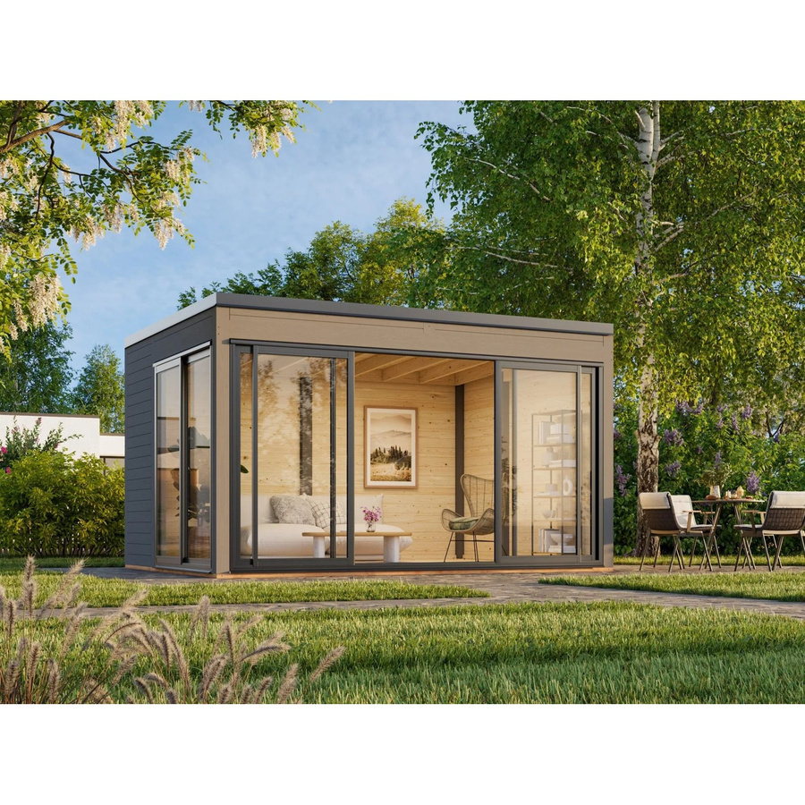 Palmako Holz-Gartenhaus Serena Slide Plus mit Pultdach in Dunkelgrau, B/T: 420 x 320 cm - Bild 2