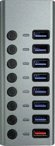 Maxtrack CH11L USB-Hub mit 8 USB-A Ports, USB 3.0 5 GBit/s, einzeln schaltbar, Silber-Grau - Bild 1