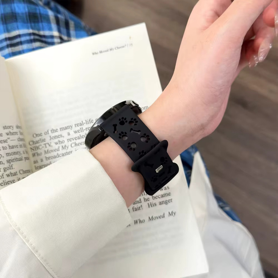 LCAPLE Uhrenarmband Silikon, Hundepfoten-Design, Schwarz - Bild 3