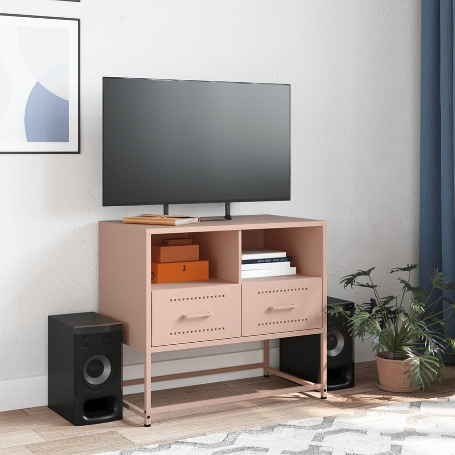 vidaXL TV-Schrank aus Stahl in Rosa, Industrie-Stil, matt, B: 68 cm, T: 39 cm, H: 60,5 cm - Bild 3