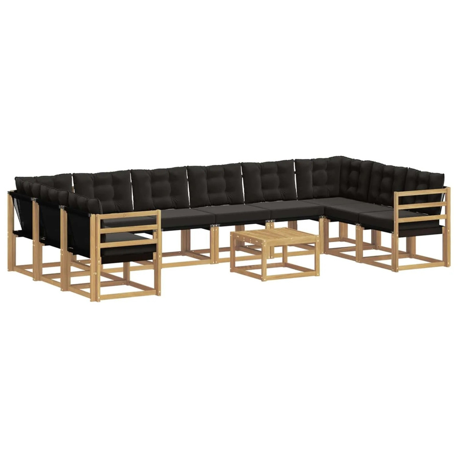vidaXL Outdoor-Sofagarnitur aus Akazienholz mit 11-teiligem Kissen-Set in Weiß-Schwarz - Bild 2