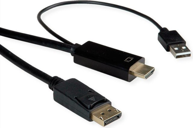 ROLINE Videokabel-Adapter HDMI auf DisplayPort und USB-A in Schwarz, Länge: 2 m - Bild 1