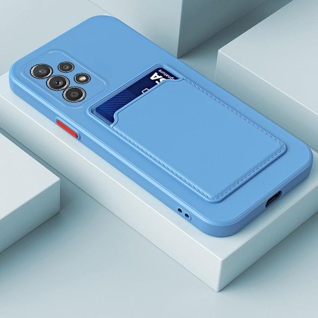 Silikon-Handyhülle mit Kartenhalter für Samsung Galaxy A55 A35 A15 A25 A05 A54 A34 A24 A14 A13 A23 A33 A53 A73 A72 A52 A32 A22 A50 A30 und S21 FE in Blau - Bild 1