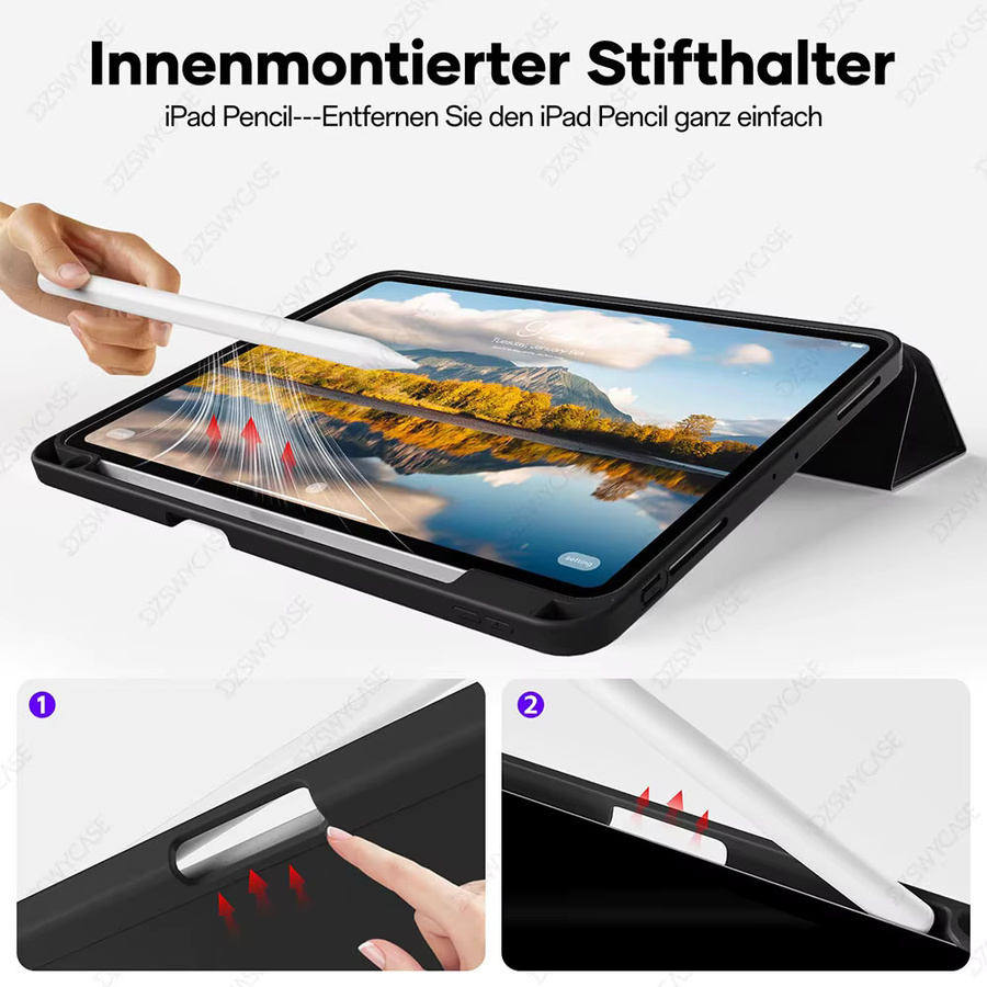 Silikonhülle für Xiaomi Pad 7/7 Pro und Xiaomi Pad 8/8 Pro 11,2 Zoll in Schwarz mit Stifthalter und Dreifach-Faltständer sowie Auto-Schlaf/Wach-Funktion - Bild 4