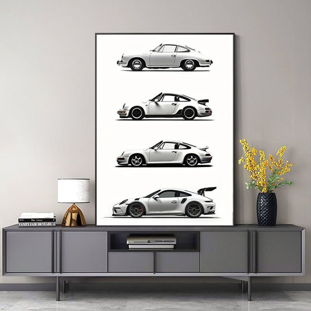WJWANG Moderne Leinwand Wandkunst mit Auto-Grafik in Schwarz-Weiß zur Dekoration deines Wohnzimmers - Bild 1