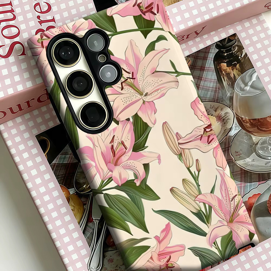 Stoßfeste Doppelschicht Handyhülle mit rosa Lilien Design für Samsung Galaxy S25 Ultra, S24 und S23 Ultra Plus in Pink/Multicolor - Bild 4