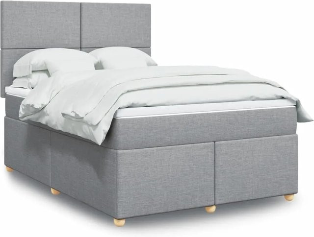 vidaXL Boxspringbett mit Matratze Hybrid-Design in Hellgrau mit USB-Ladeport und Unterbettbeleuchtung B/T/H: 160 x 200 x 140,5 cm - Bild 1