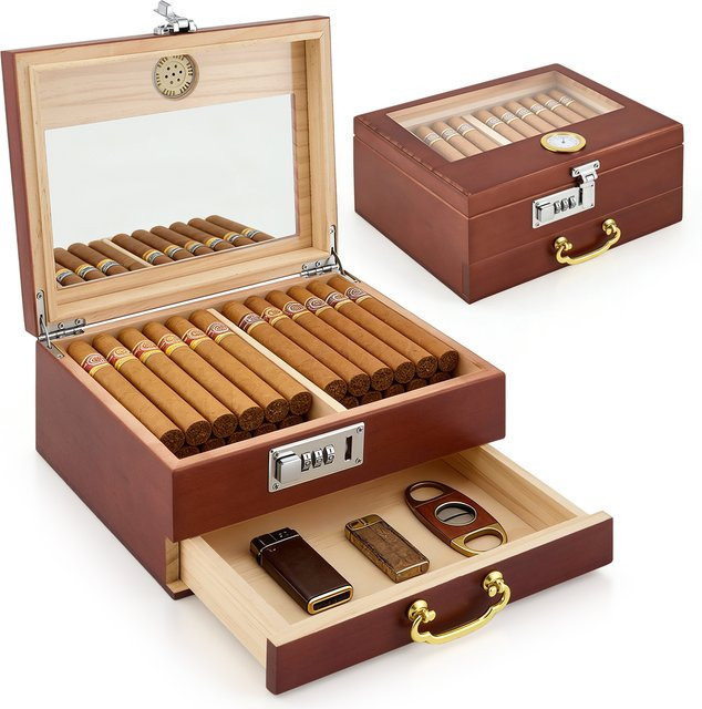 Zassenhaus Zigarren-Humidor aus Zedernholz mit Hygrometer, Schublade und Längenmesser, B/T/H: 23,5 x 18 x 11,5 cm - Bild 1