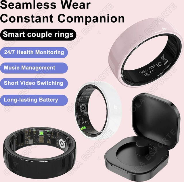 Ola Esporte Smart Ring Fitness-Tracker aus Keramik in Pink mit Schlafüberwachung und Herzfrequenzmessung inklusive Ladeetui - Bild 1