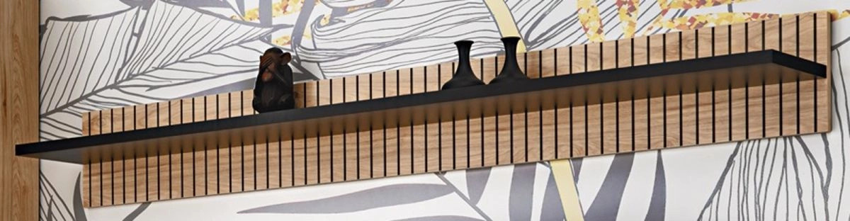 Wandboard Lines in Eiche und Schwarz, B: 160 cm, T: 25 cm, H: 5 cm - Bild 1
