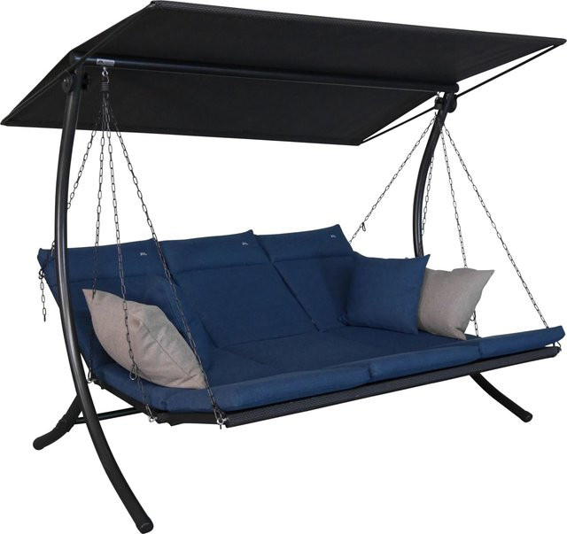 Angerer Hollywoodschaukel Swing Smart 3-Sitzer in Blau Denim mit Auflagen und Sonnendach - Bild 1