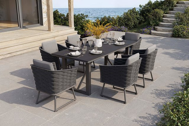 OUTFLEXX Oranger Blossom Garten-Essgruppe für 6 Personen in Anthrazit mit Keramikglas-Tisch und Polsterstühlen - Bild 1